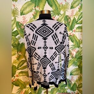 Aztec Tribal Geometric Black and White Cardigan Sweater